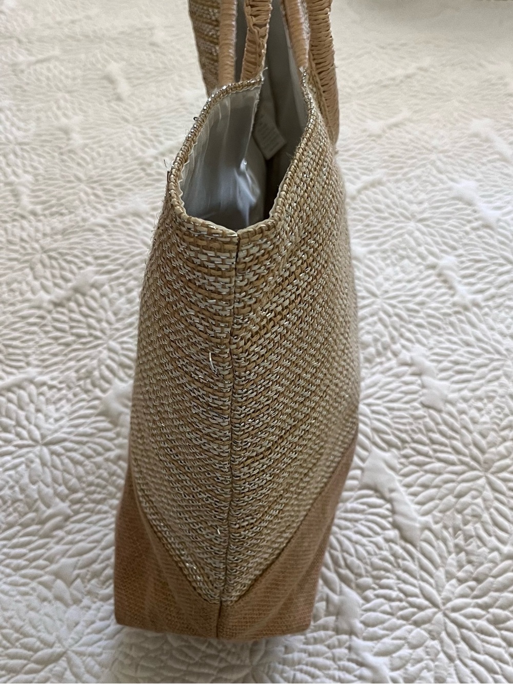 Neutral Woven Circle-Handle Tote Bag - Picture 8 of 13